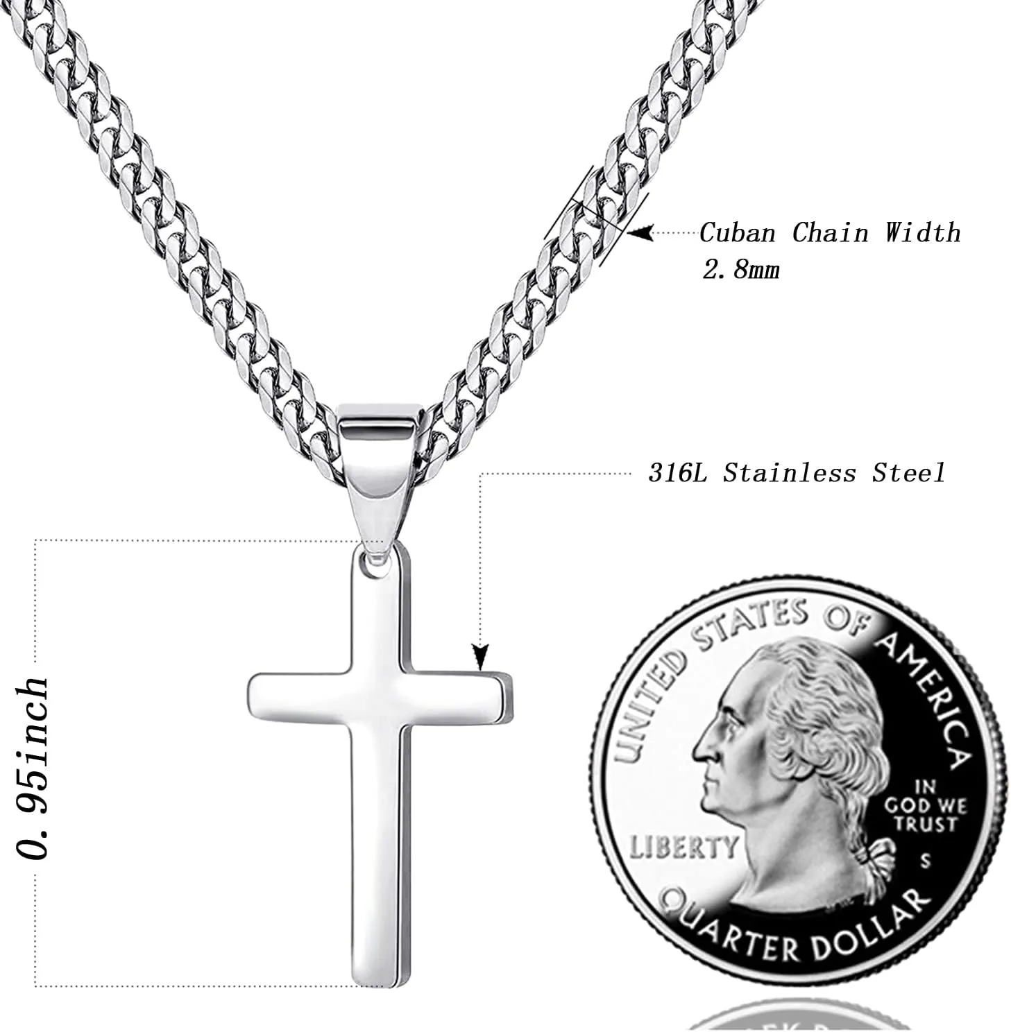 Cross Necklace for Men Women Stainless Steel Cross Pendant Necklaces Chain 20 22 24 Inches