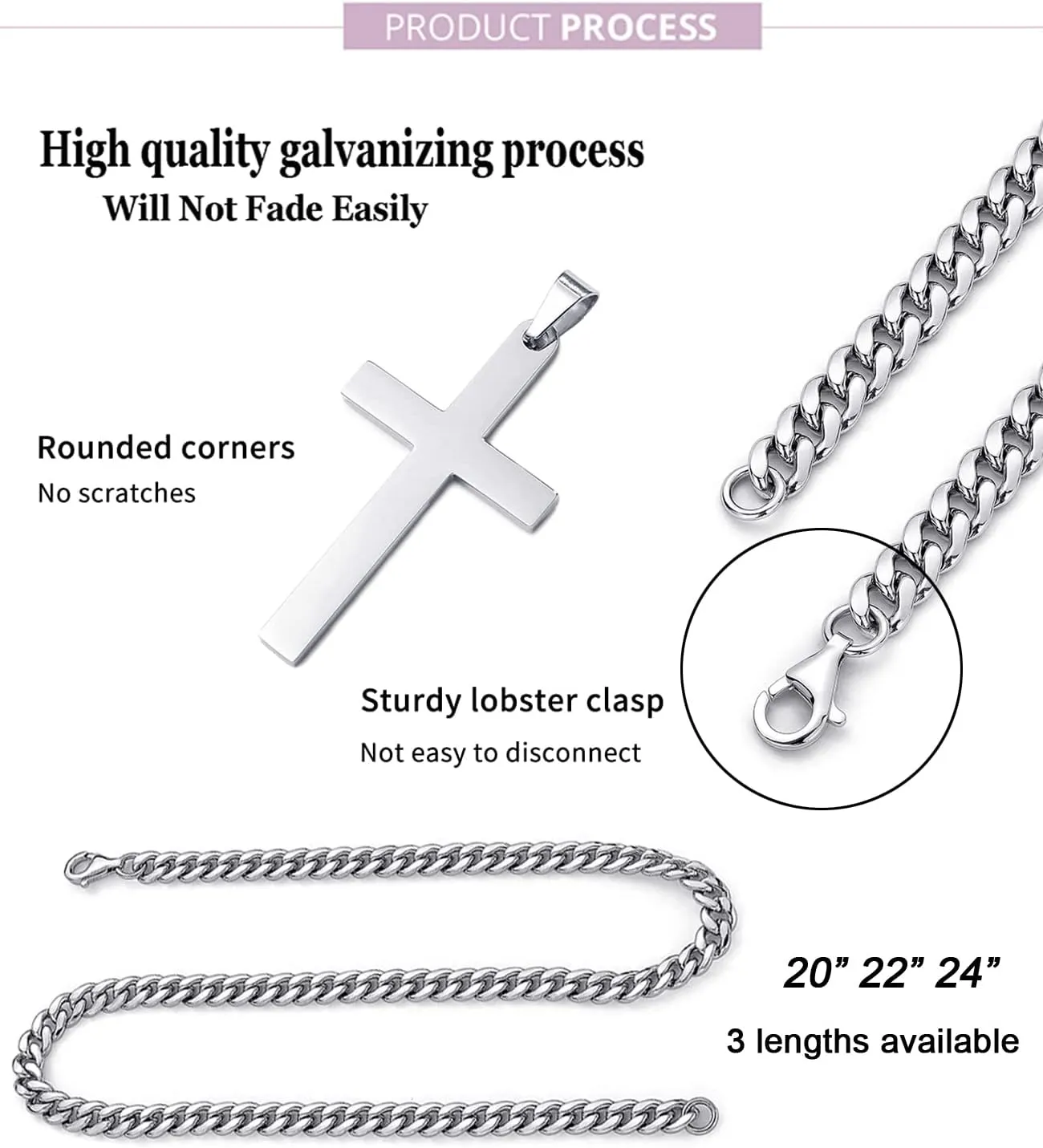 Cross Necklace for Men Women Stainless Steel Cross Pendant Necklaces Chain 20 22 24 Inches