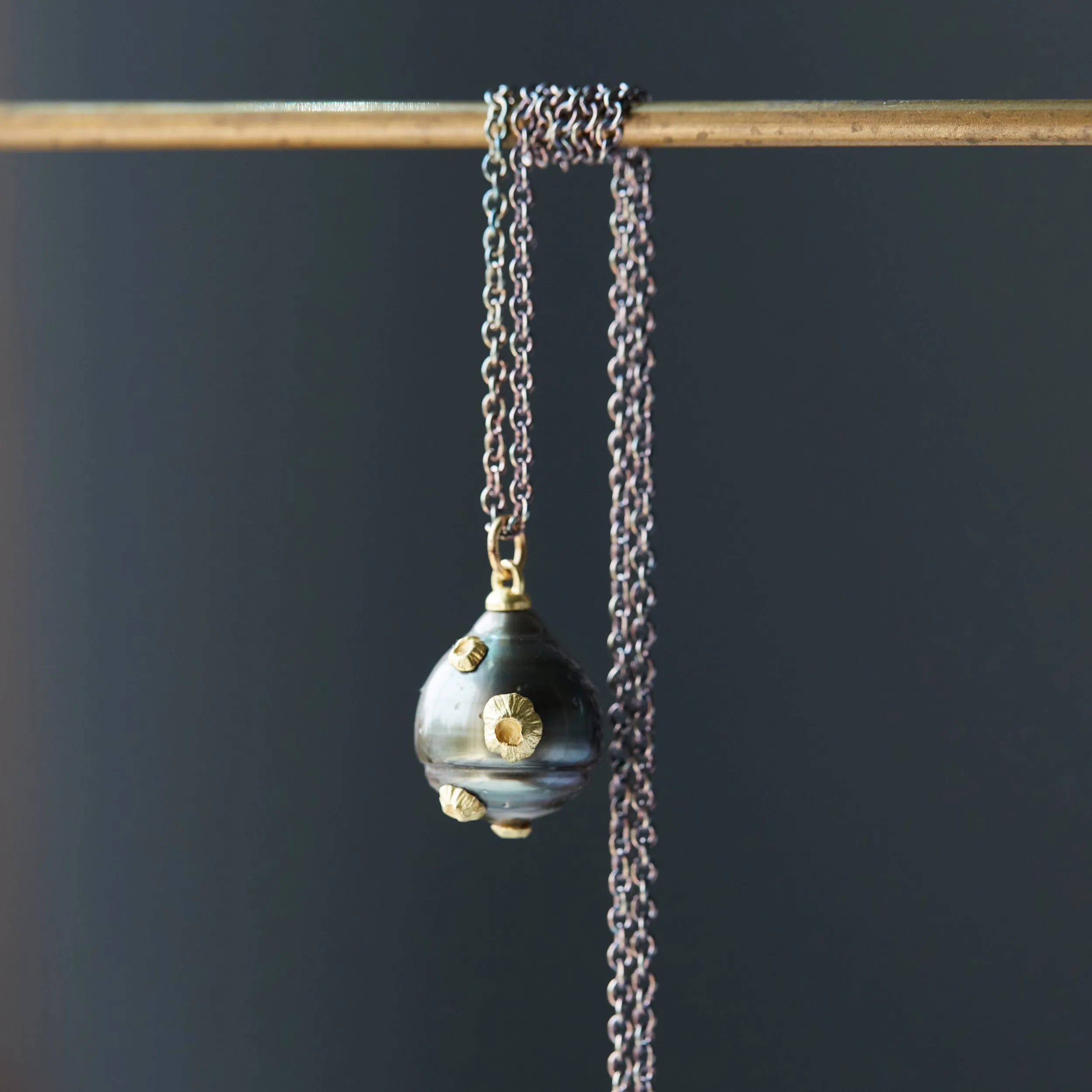 Dark Moon Tahitian Pearl Ruthie B. Necklace with Barnacles