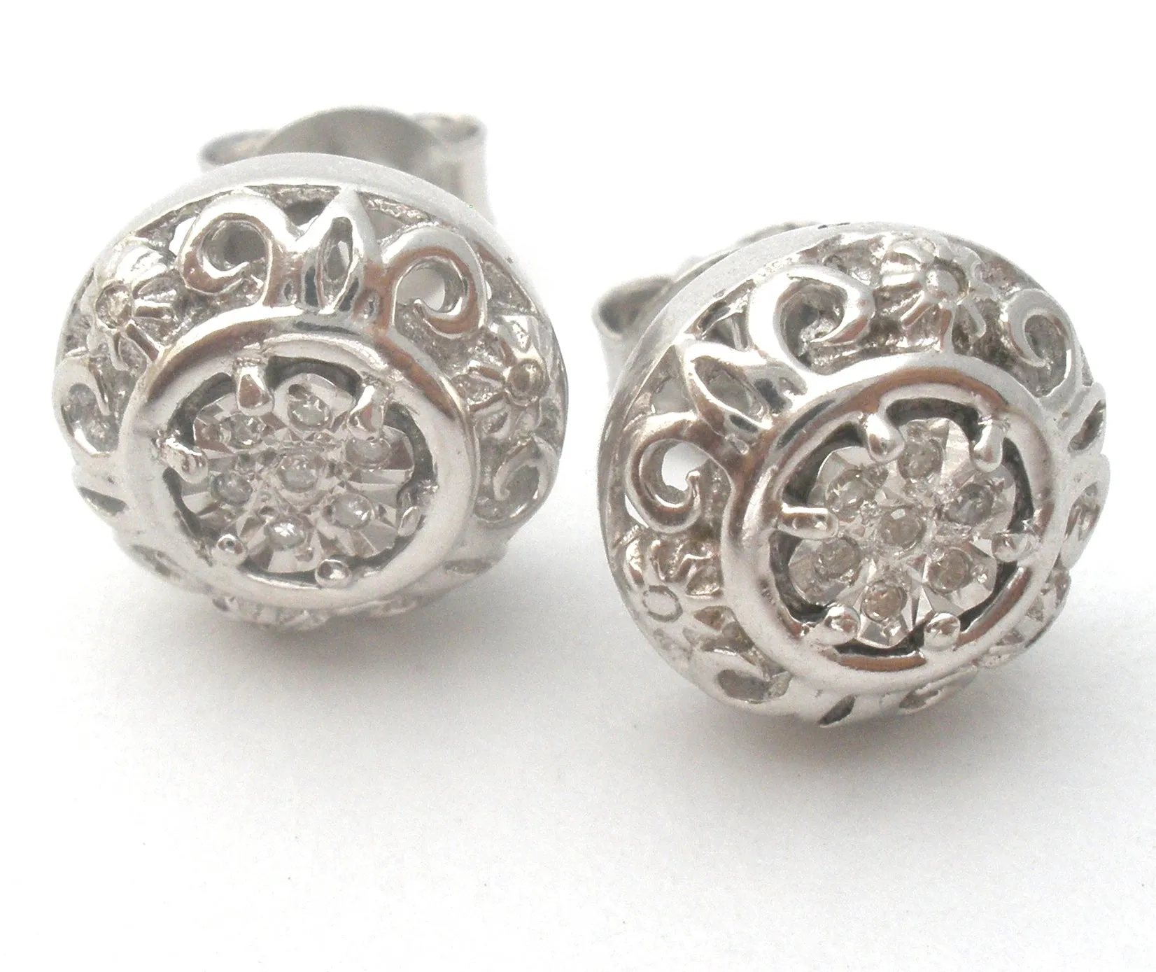 Diamond Earrings Sterling Silver Studs