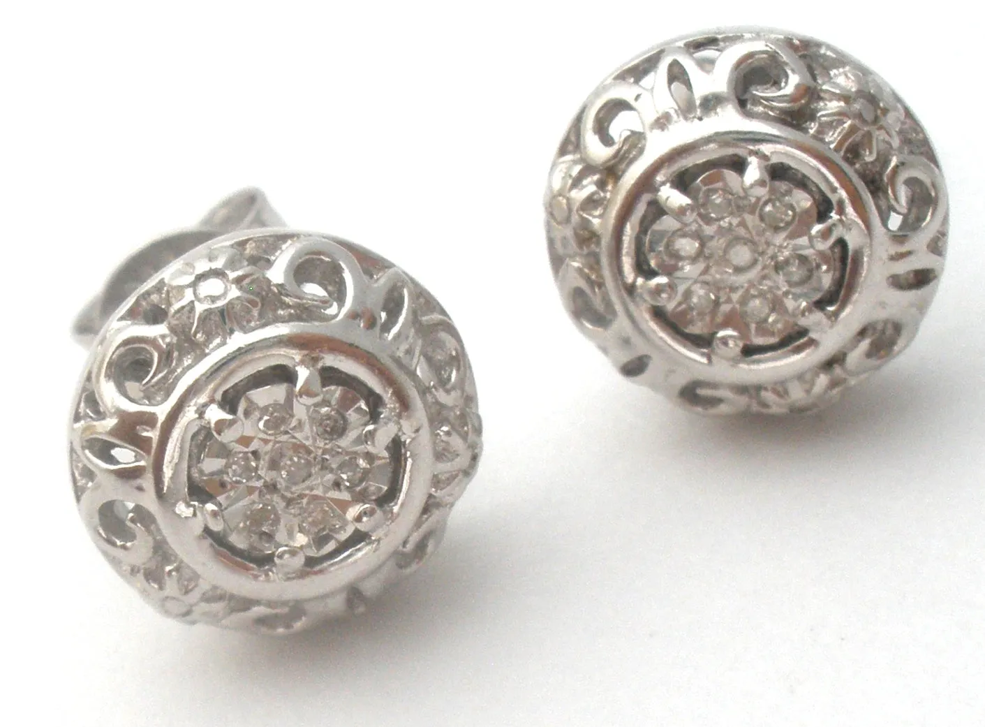 Diamond Earrings Sterling Silver Studs