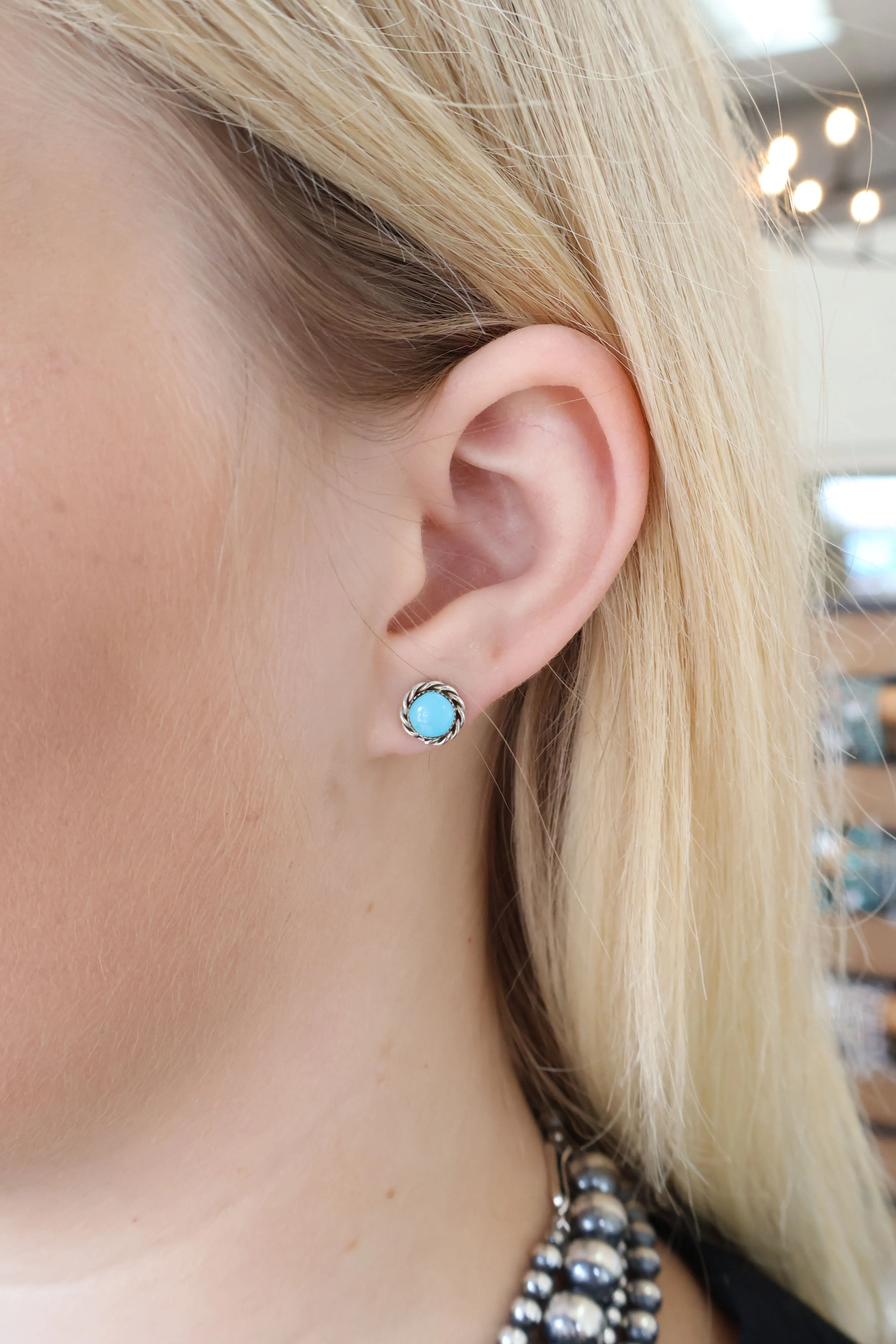 Double Twist Round Studs - Turquoise