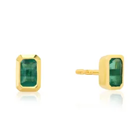 Emerald Cut Emerald Gemstone Stud Earrings
