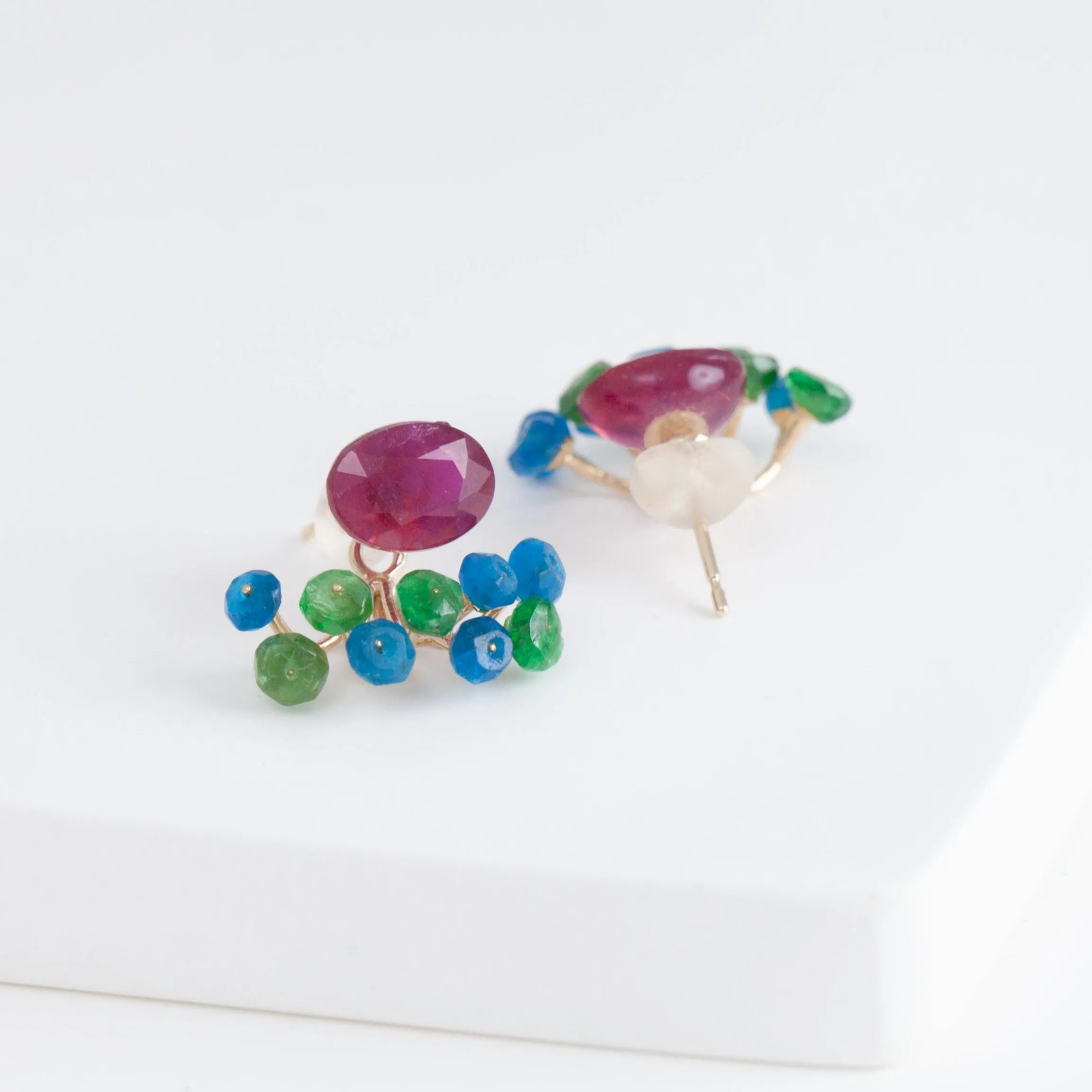 Fairy ruby and mixed stones earrings (facet-ruby)