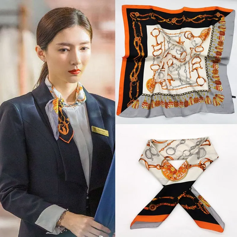 Female Silk Neck Scarf Square Hair Scarves Foulard Head Brand Shawls And Wraps Neckerchief Bandana 70*70cm Hijab