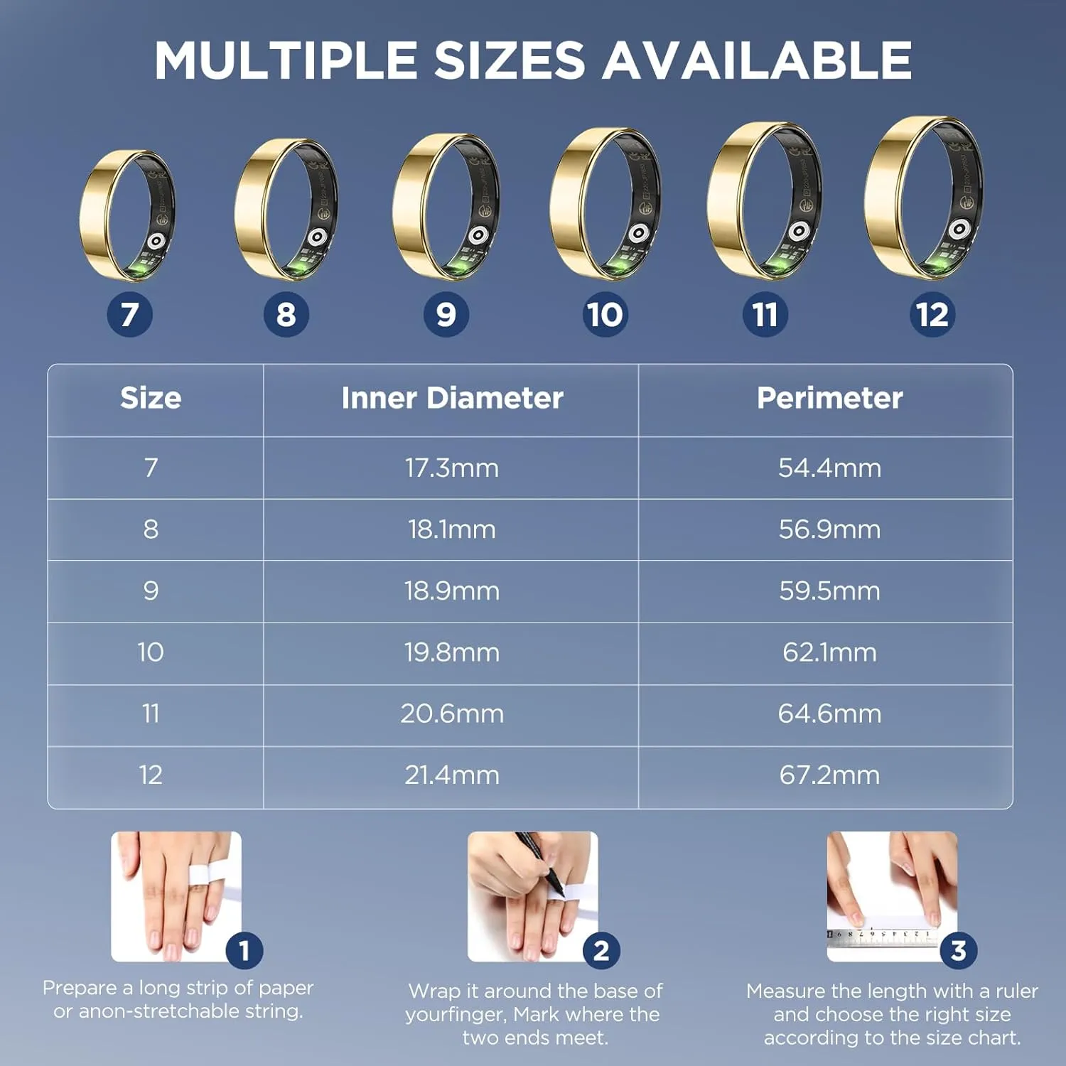 Fitness Tracker, Ultra-thin Smart Ring for Women Men,Health Activity Trackers,Fitness Ring with Sleep Tracker,Heart Rate Monitor,Step Counter,Calorie Pedometer,No Subscription,for iOS Android (Gold#9)