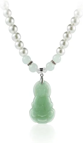 Fuqimanman2020 Lucky 18k Gold Plated Laughing Buddha Pendant Necklace Green Jade Cubic Zirconia Crystal Ice Out Gemstone Amulet Protection Jewelry for Women Men