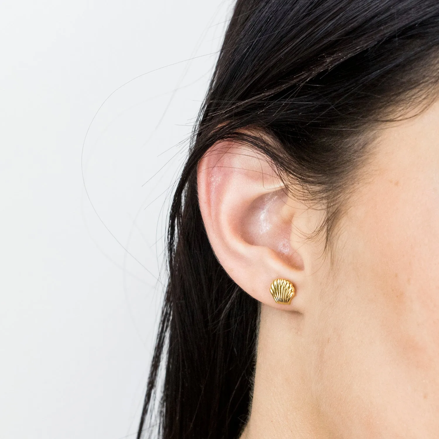 Gold Plated Seashell Tiny Stud Earrings