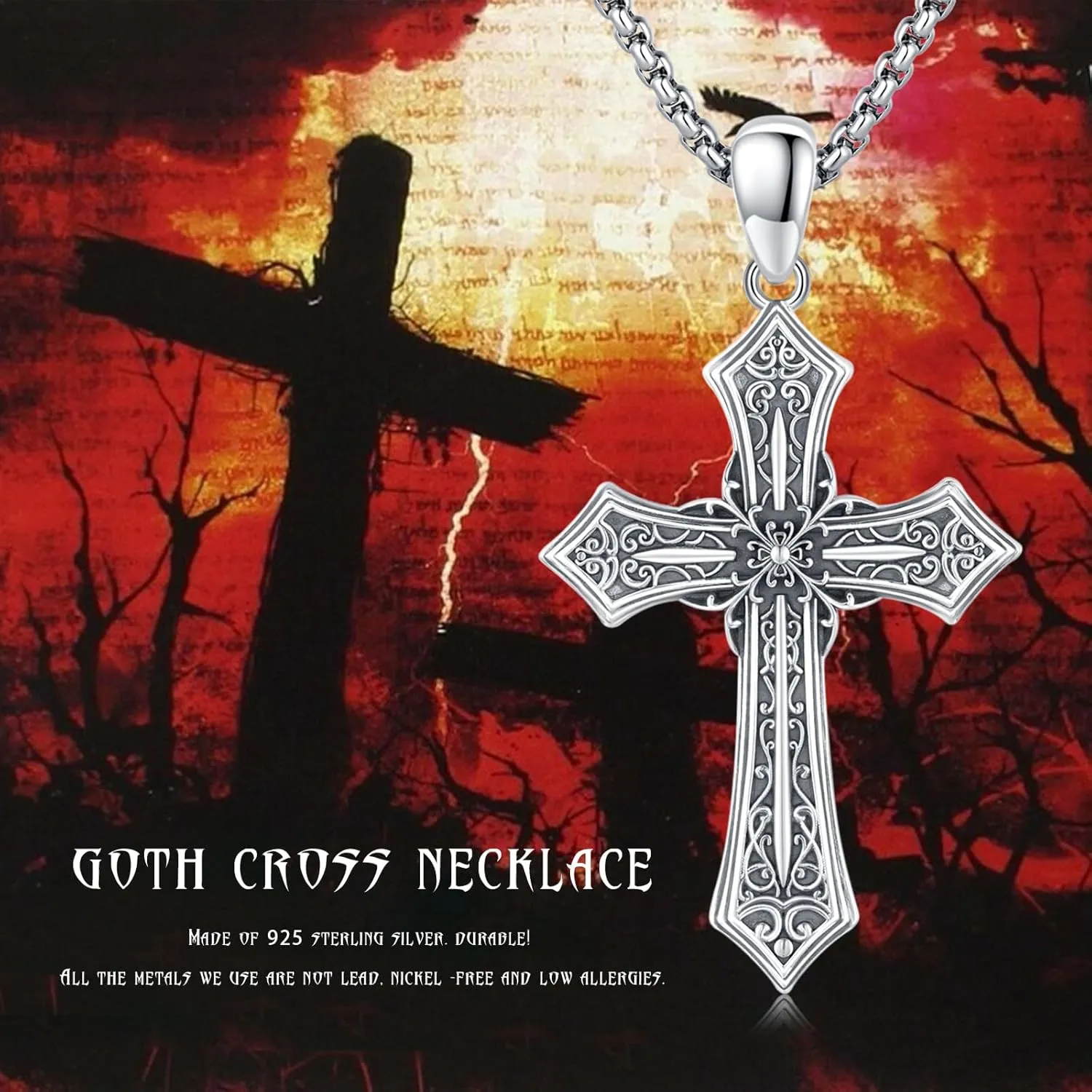 Gothic Cross/Crucifix/Celtic Cross/Virgin Mary/Heart/Flower Cross Necklace for Men Women 925 Sterling Silver Unisex Cross Pendant Christian Jewelry Christmas Gifts