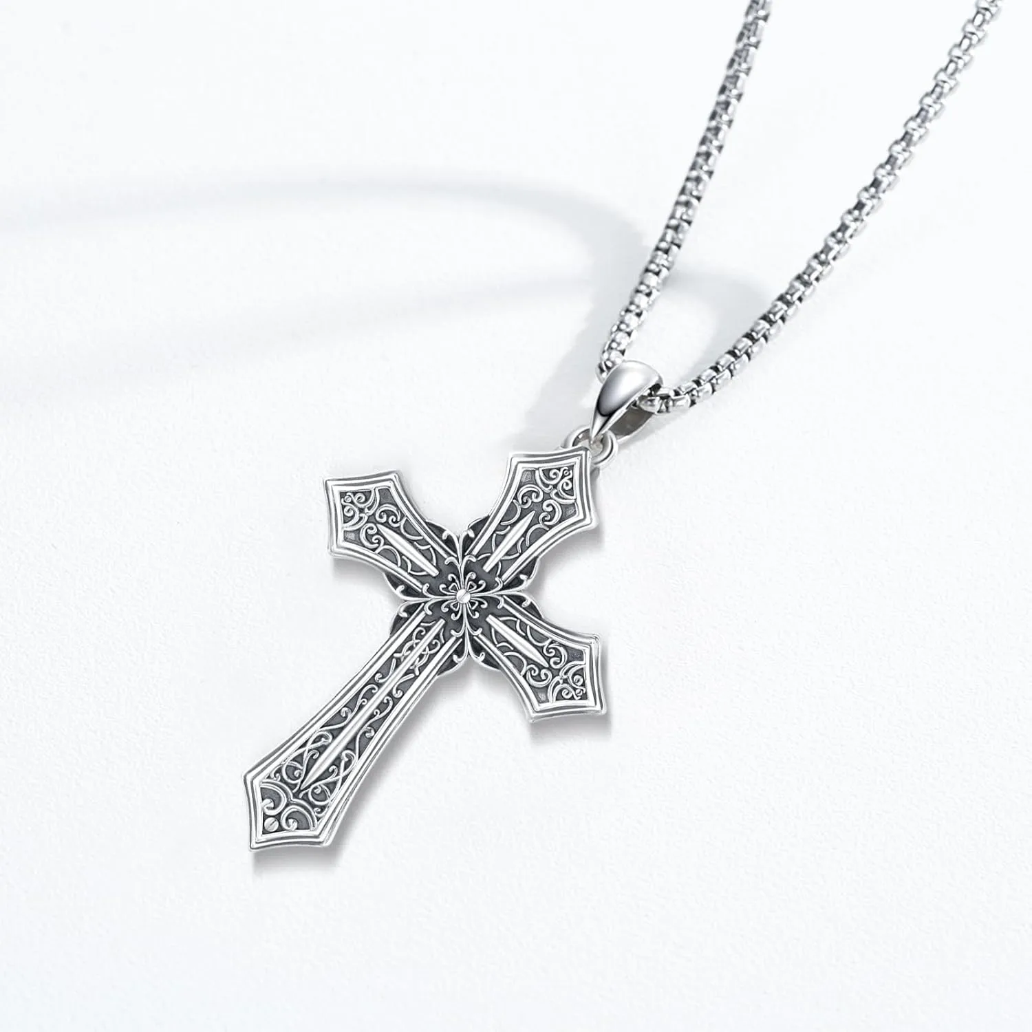 Gothic Cross/Crucifix/Celtic Cross/Virgin Mary/Heart/Flower Cross Necklace for Men Women 925 Sterling Silver Unisex Cross Pendant Christian Jewelry Christmas Gifts