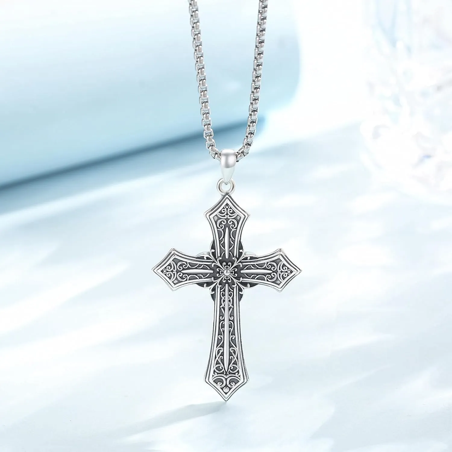 Gothic Cross/Crucifix/Celtic Cross/Virgin Mary/Heart/Flower Cross Necklace for Men Women 925 Sterling Silver Unisex Cross Pendant Christian Jewelry Christmas Gifts