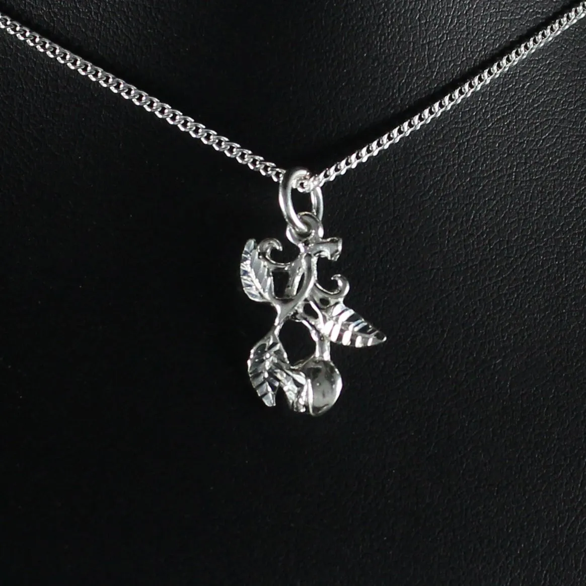 Grenada Nutmeg with Stem and Leaves Pendant with Chain