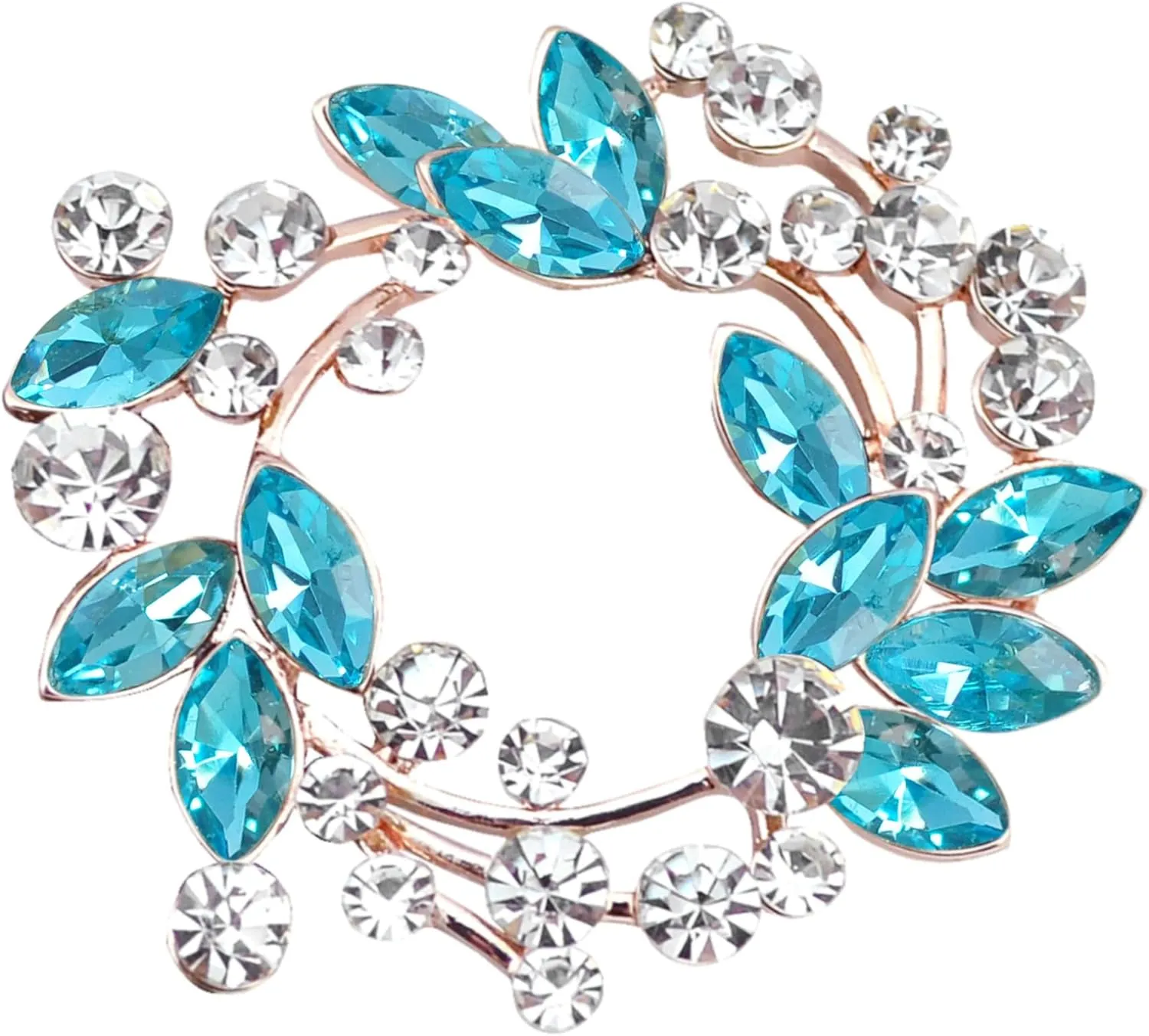 Gyn&Joy Clear Crystal Rhinestone Floral Wreath Pin Brooch BZ005