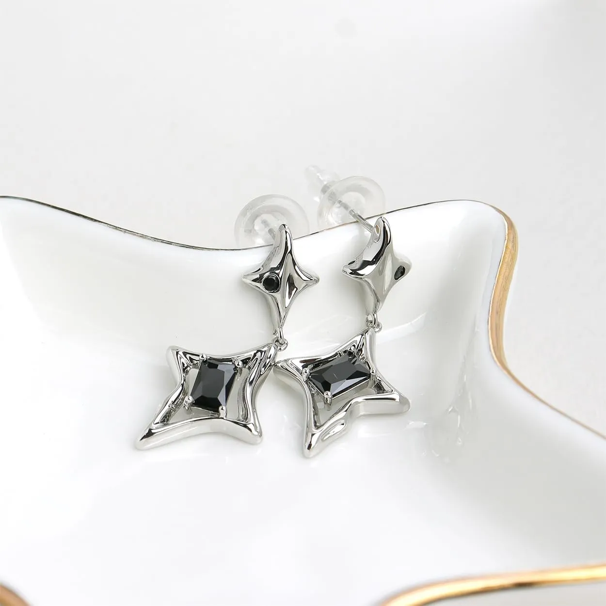 JeanBeau Gold Star Drop Dangle Earrings for Women - Trendy Sparkly Cubic Zirconia Unique Hypoallergenic Fashion Jewelry Gift