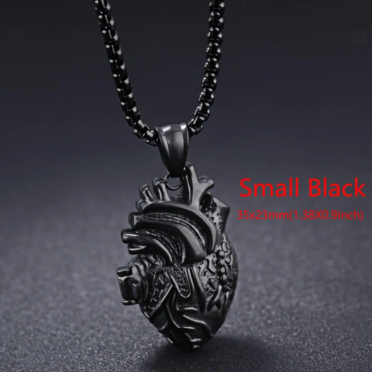 jonline24h Stainless Steel Anatomical Organ Heart Pendant Necklace for Mens Womens 22-24inch Chain