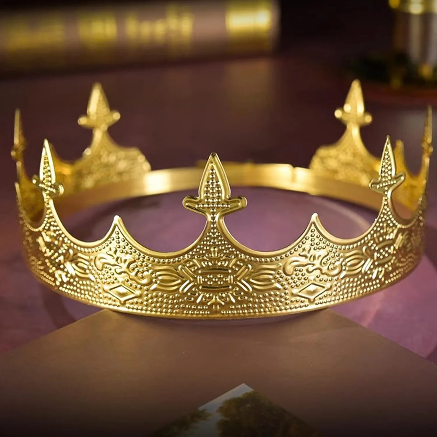 King Crowns Metal Hair Band for Men Gold Crowns and Tiara for Theme Birthday Party Costume Accessories (Gold)