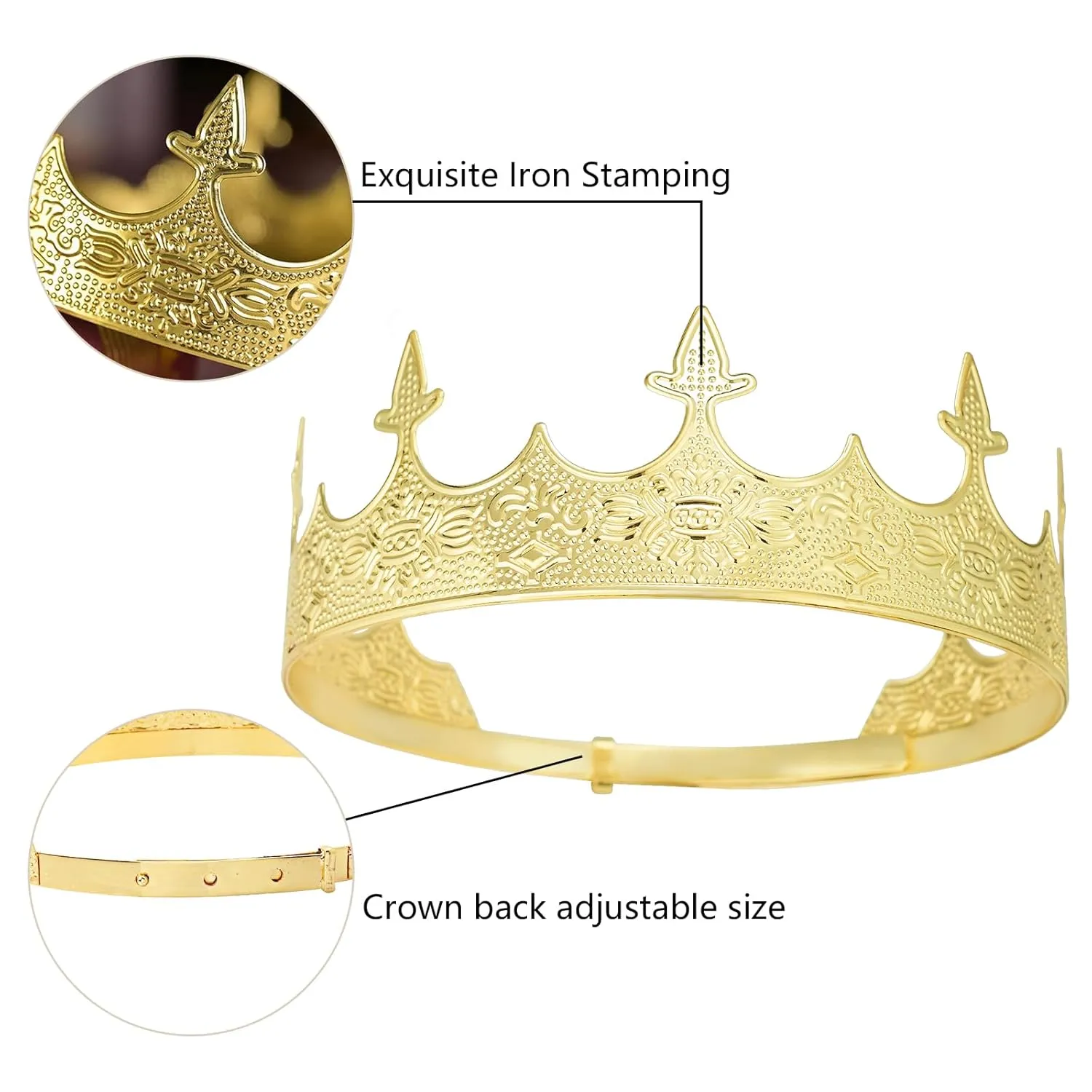 King Crowns Metal Hair Band for Men Gold Crowns and Tiara for Theme Birthday Party Costume Accessories (Gold)