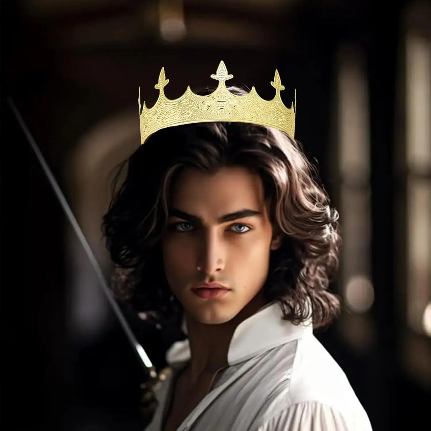 King Crowns Metal Hair Band for Men Gold Crowns and Tiara for Theme Birthday Party Costume Accessories (Gold)