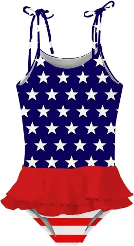 Lovekider Girls Swimsuit One-Piece Adjustable Straps Swimwear Ruffled Tankini Bathing Suit with Sun Protection 2-9 Years Old