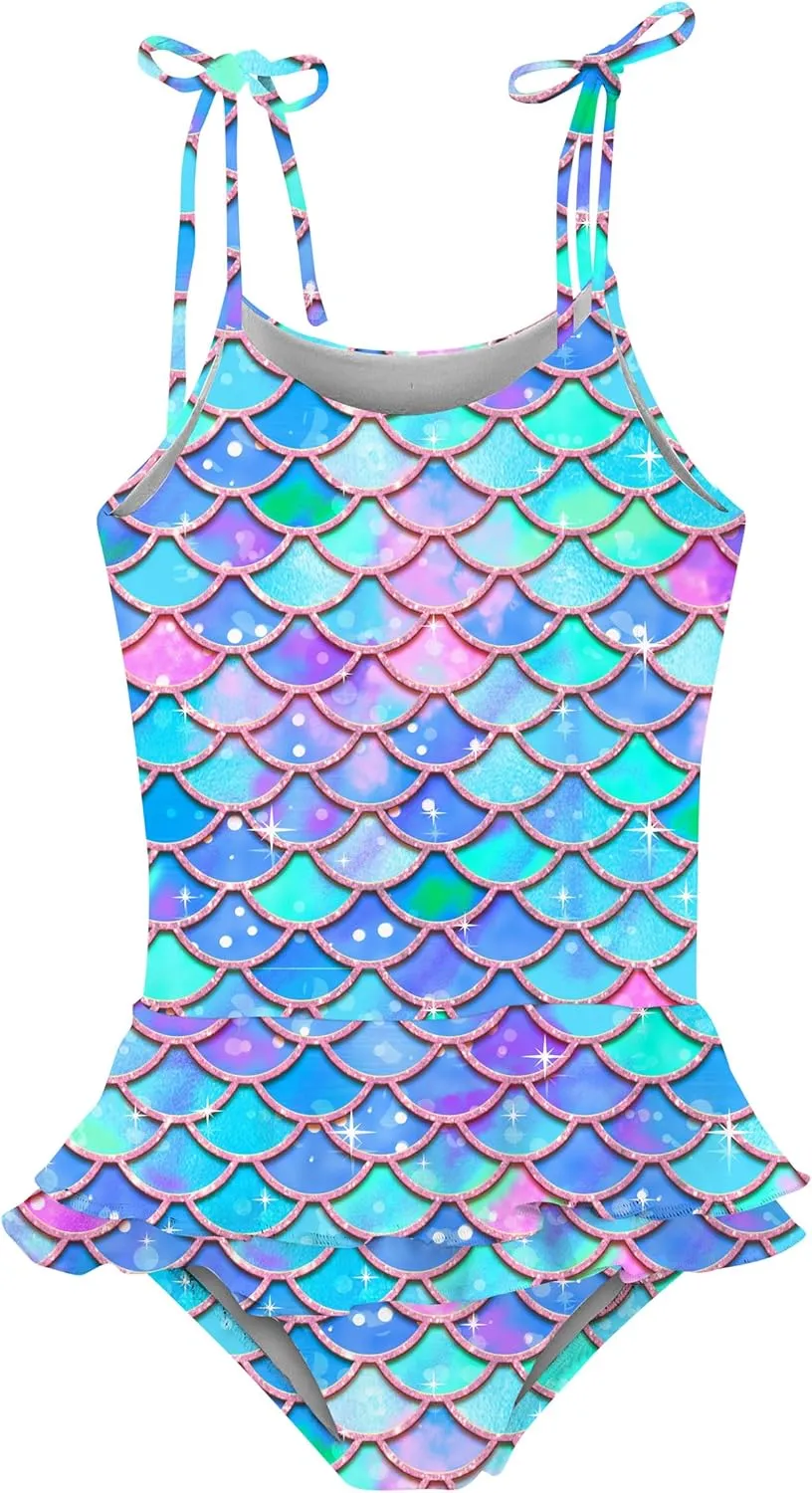 Lovekider Girls Swimsuit One-Piece Adjustable Straps Swimwear Ruffled Tankini Bathing Suit with Sun Protection 2-9 Years Old