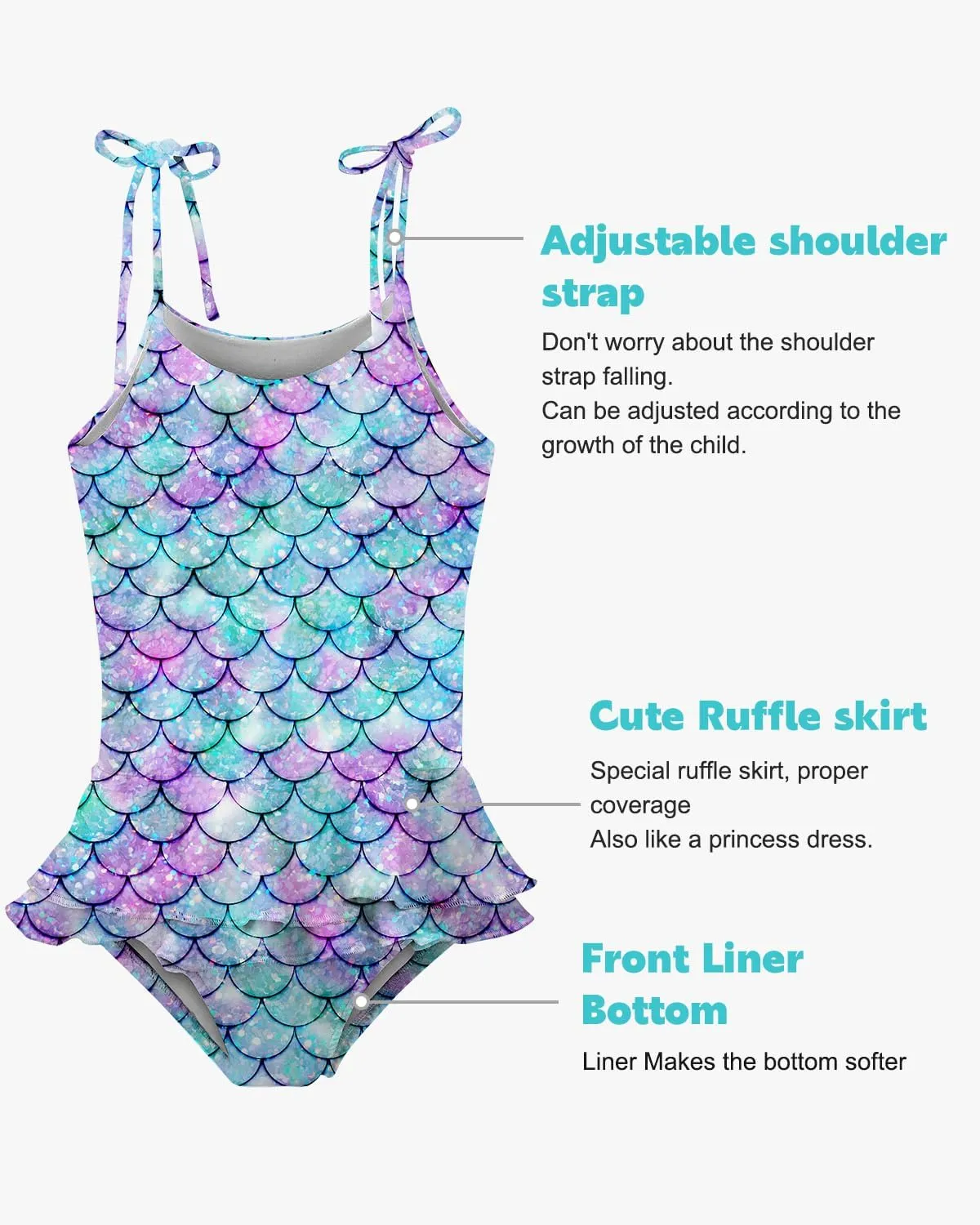 Lovekider Girls Swimsuit One-Piece Adjustable Straps Swimwear Ruffled Tankini Bathing Suit with Sun Protection 2-9 Years Old