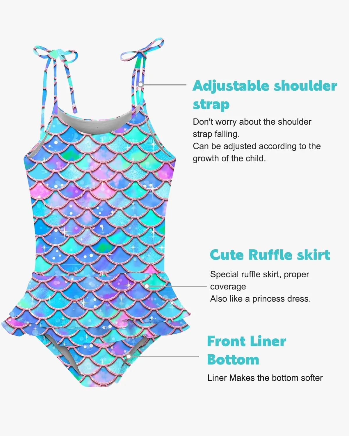 Lovekider Girls Swimsuit One-Piece Adjustable Straps Swimwear Ruffled Tankini Bathing Suit with Sun Protection 2-9 Years Old