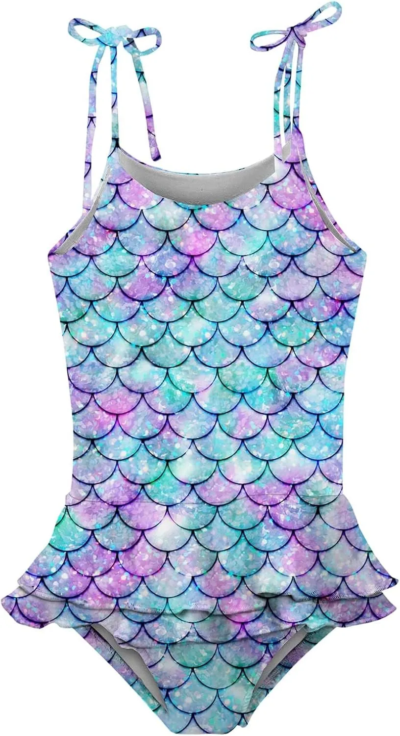 Lovekider Girls Swimsuit One-Piece Adjustable Straps Swimwear Ruffled Tankini Bathing Suit with Sun Protection 2-9 Years Old
