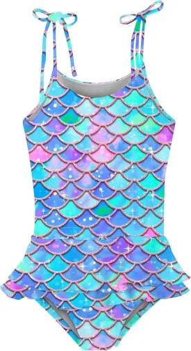 Lovekider Girls Swimsuit One-Piece Adjustable Straps Swimwear Ruffled Tankini Bathing Suit with Sun Protection 2-9 Years Old