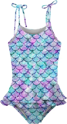 Lovekider Girls Swimsuit One-Piece Adjustable Straps Swimwear Ruffled Tankini Bathing Suit with Sun Protection 2-9 Years Old
