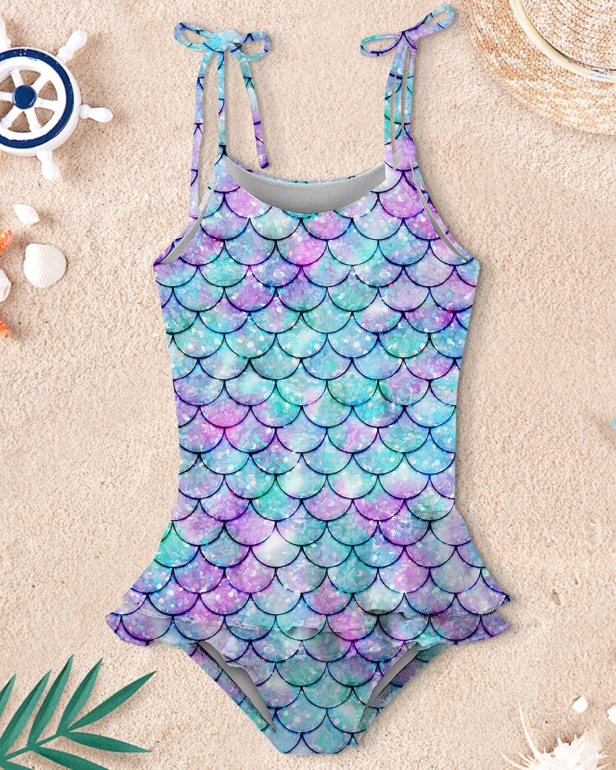 Lovekider Girls Swimsuit One-Piece Adjustable Straps Swimwear Ruffled Tankini Bathing Suit with Sun Protection 2-9 Years Old