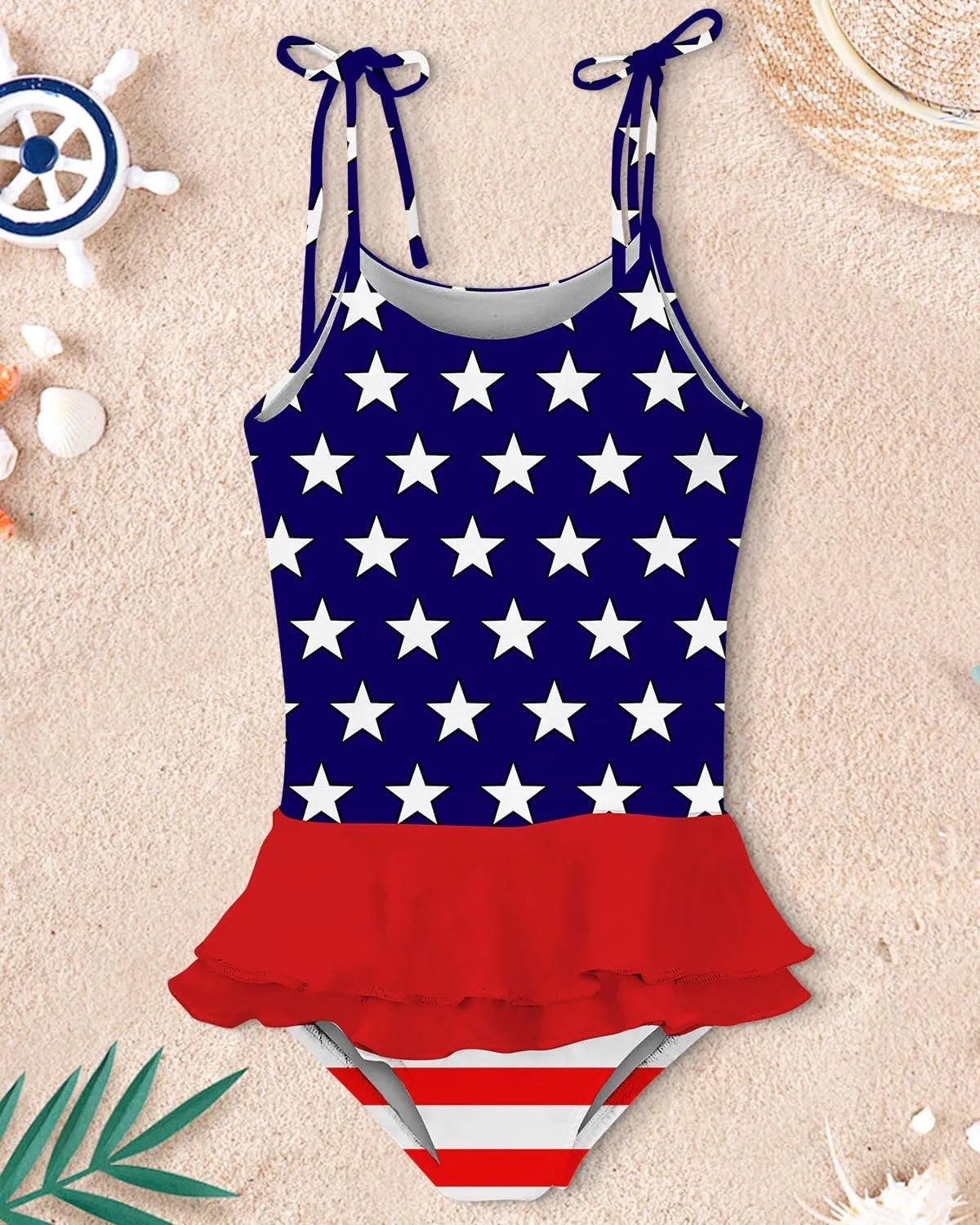 Lovekider Girls Swimsuit One-Piece Adjustable Straps Swimwear Ruffled Tankini Bathing Suit with Sun Protection 2-9 Years Old