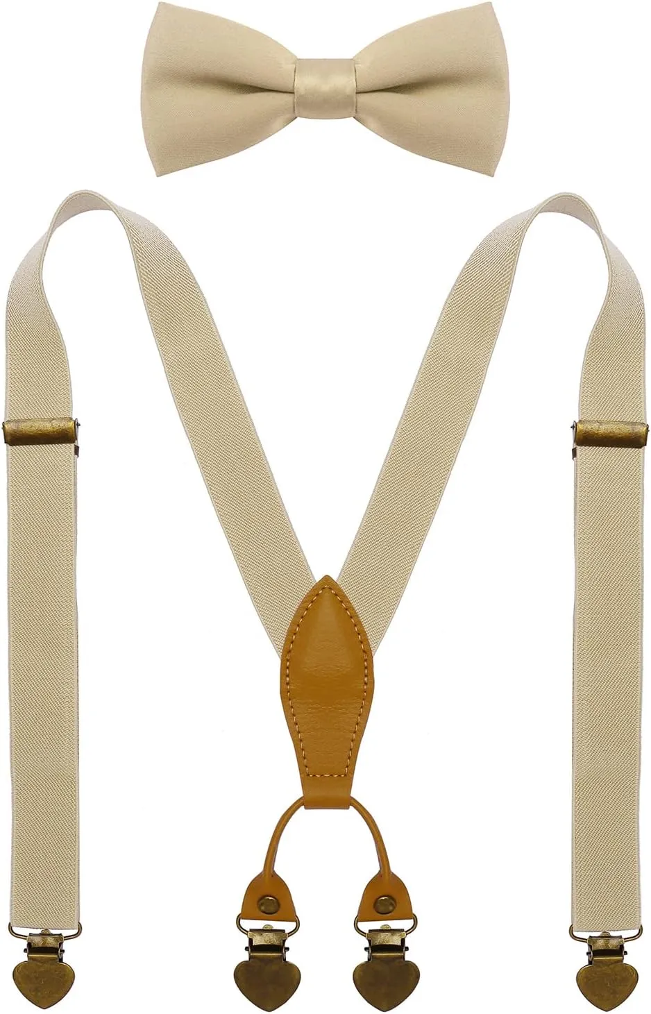 Men's Boys' Suspenders and Bow Tie Set with Heart Clips Y Style Adjustable