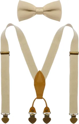 Men's Boys' Suspenders and Bow Tie Set with Heart Clips Y Style Adjustable