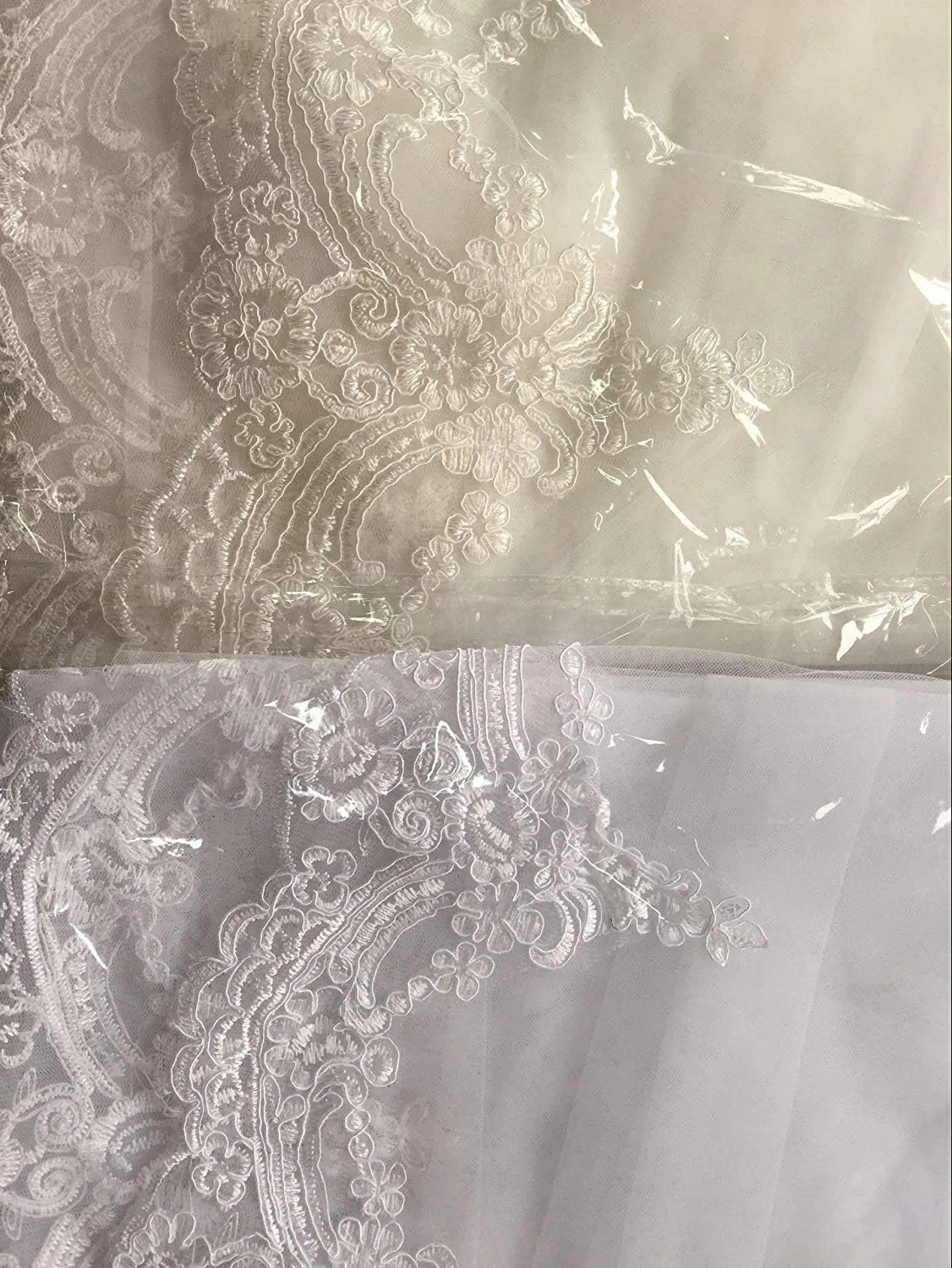 MisShow White Ivory Wedding Veils Lace Edge Cathedral Length Wedding Bridal Veil with Comb for Women, 118 Inches
