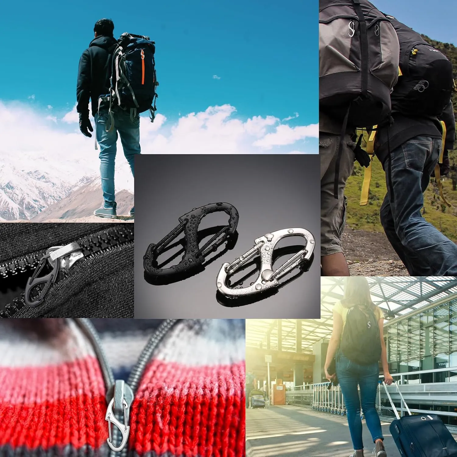 Moxweyeni 20 Pcs Zipper Clip S Carabiner Clips Small Alloy Snap Hook Anti Theft 1. 6 Inch Mini Dual Wire Gate Interlocking Keychain Clip Attachment for Women Men Camping Hiking