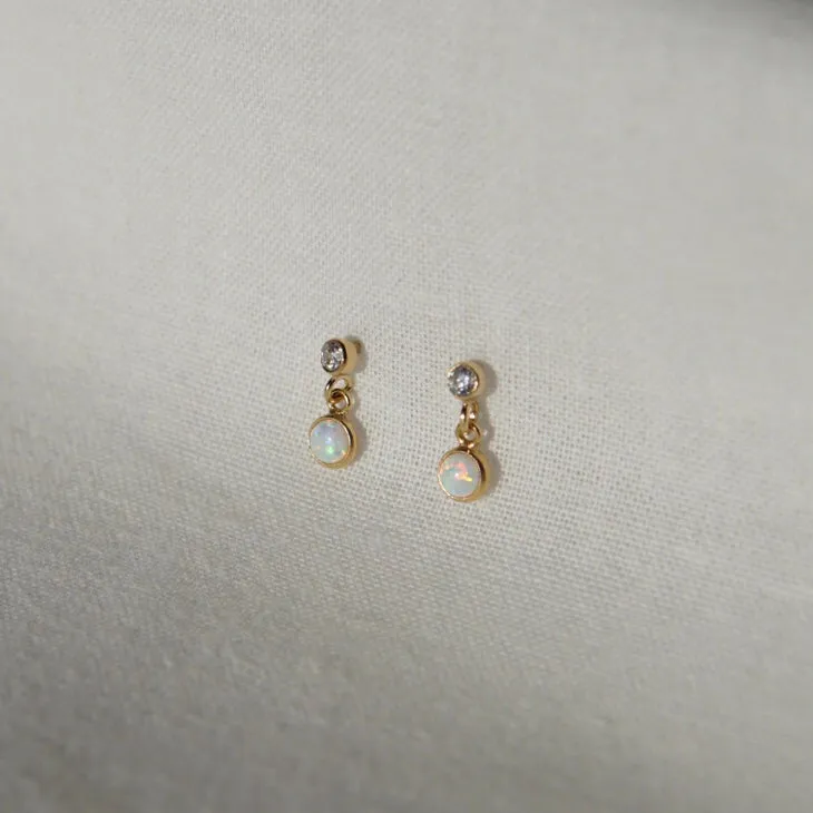 Opal & CZ Droplet Stud Earrings