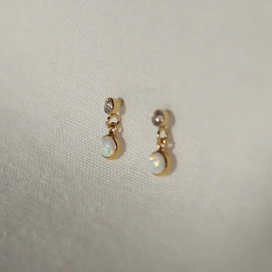 Opal & CZ Droplet Stud Earrings
