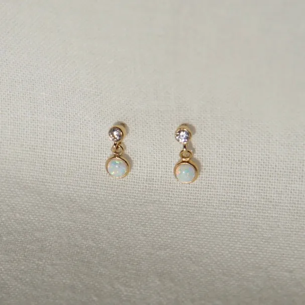 Opal & CZ Droplet Stud Earrings