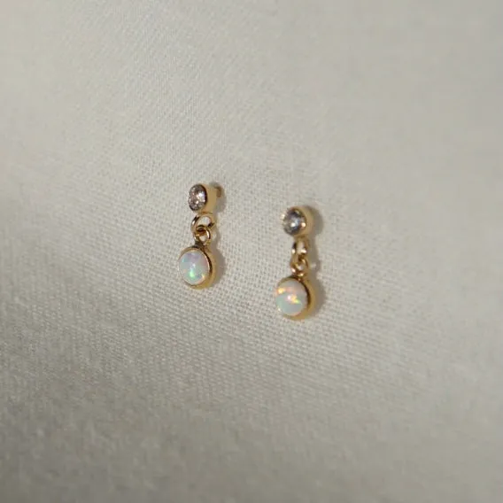 Opal & CZ Droplet Stud Earrings