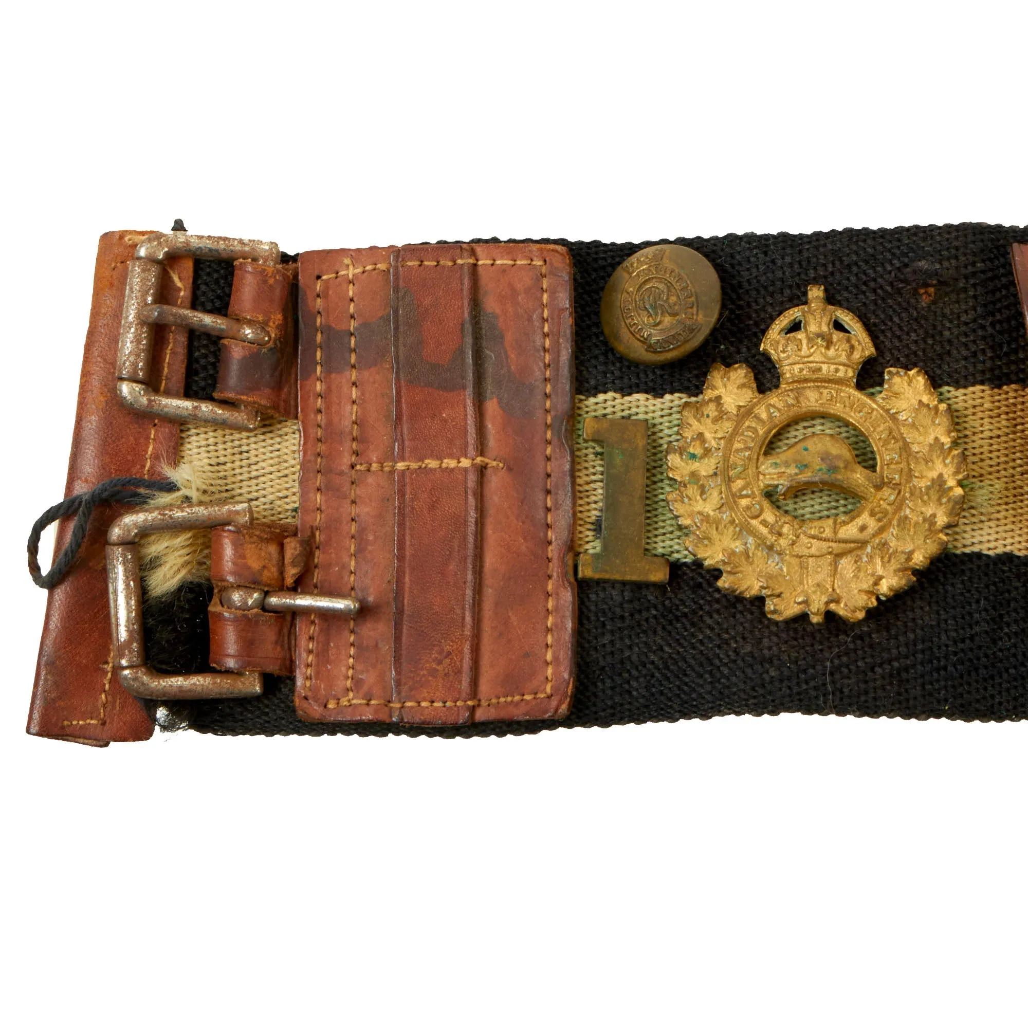 Original Canadian WWI Souvenir Hate Stable Belt With 14 Attached Items