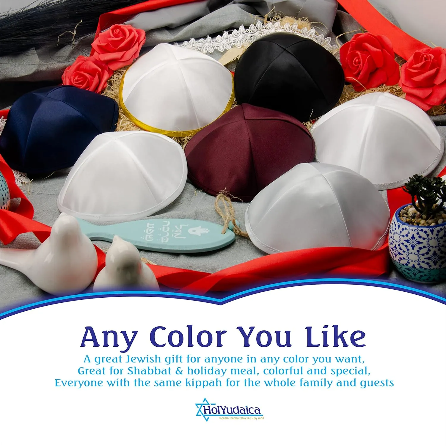 Pack of 10 or 30-Pcs - Hq 19/20CM Satin Kippah for Men & Boys, Yamaka Hat Designed in Israel - Kippot Bulk