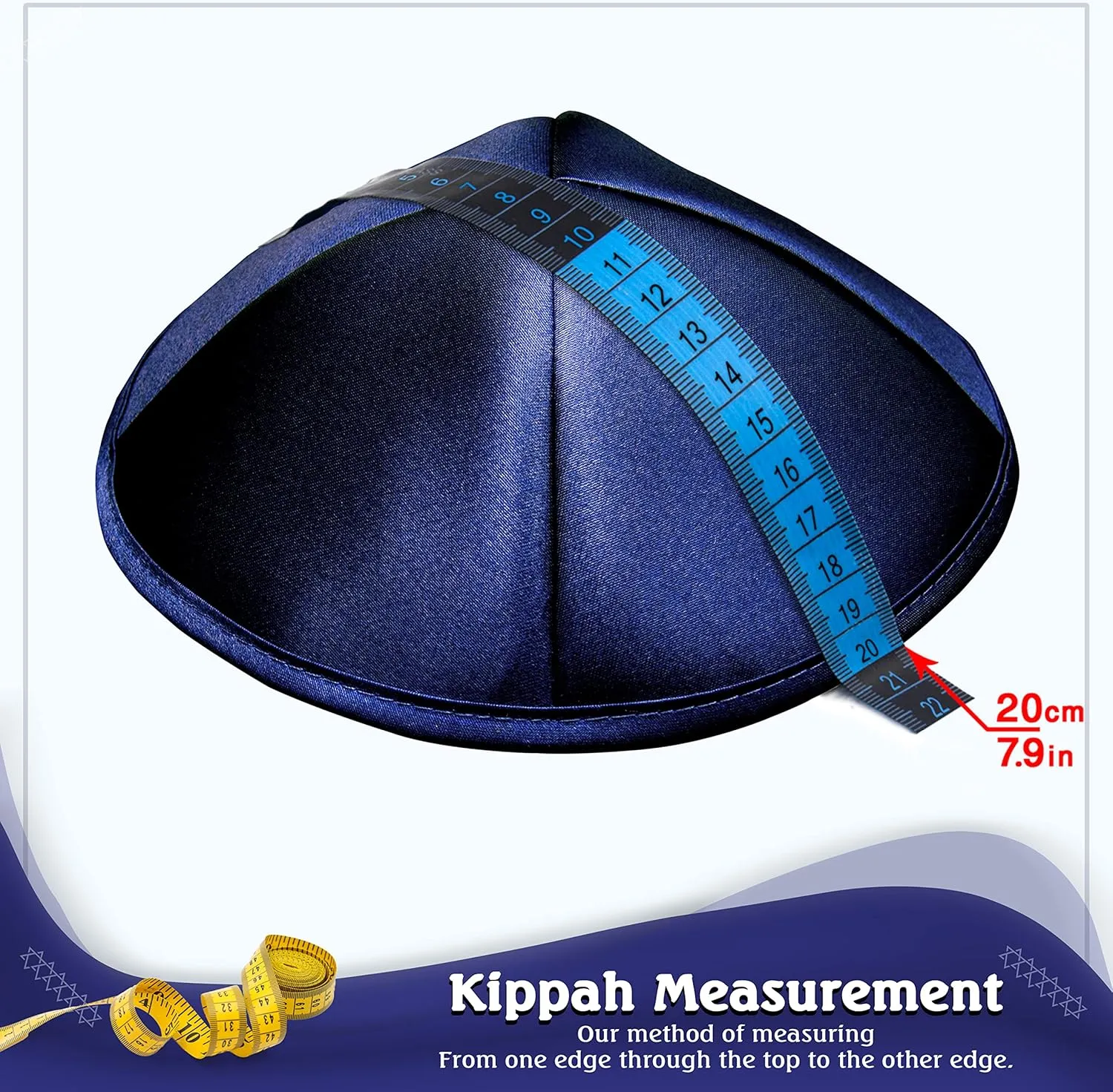 Pack of 10 or 30-Pcs - Hq 19/20CM Satin Kippah for Men & Boys, Yamaka Hat Designed in Israel - Kippot Bulk