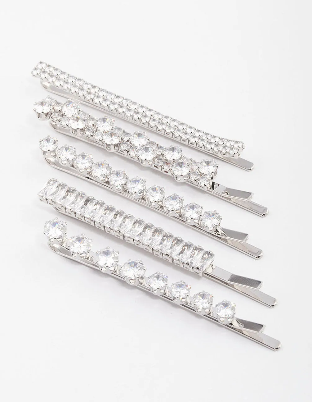 Rhodium Cubic Zirconia Mixed Stone Hair Clips 4-Pack