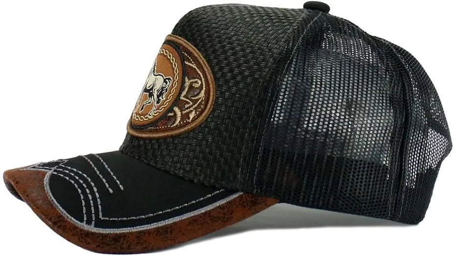 Rodeo Cowboy Straw Cap Hat Bull Rider/Horse Embroidered Mesh Trucker Western Style Snapback Baseball Cap