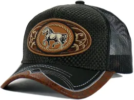 Rodeo Cowboy Straw Cap Hat Bull Rider/Horse Embroidered Mesh Trucker Western Style Snapback Baseball Cap