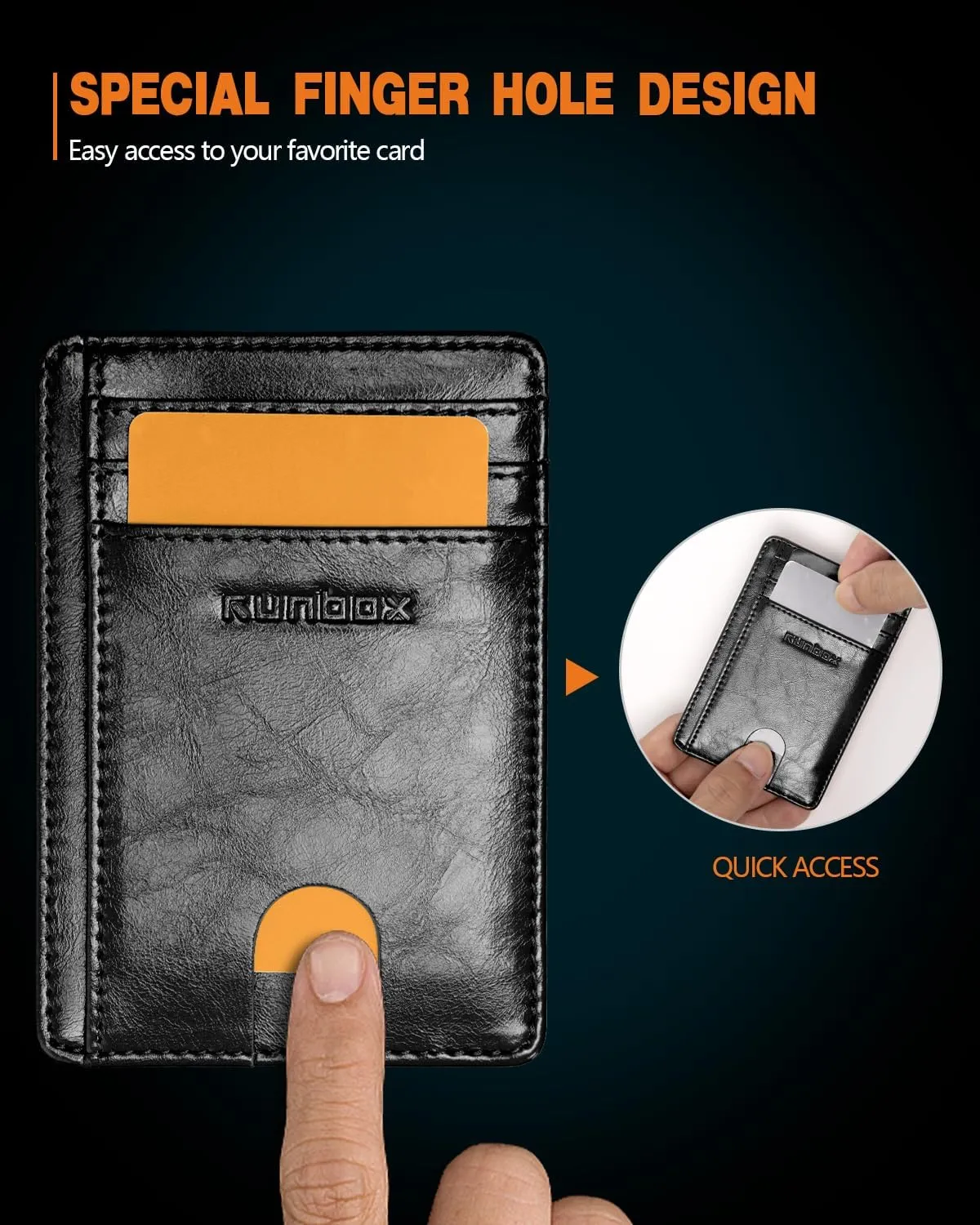 RUNBOX Slim Minimalist RFID Blocking Front Pocket Leather Wallets for Men Women Gift Box Black