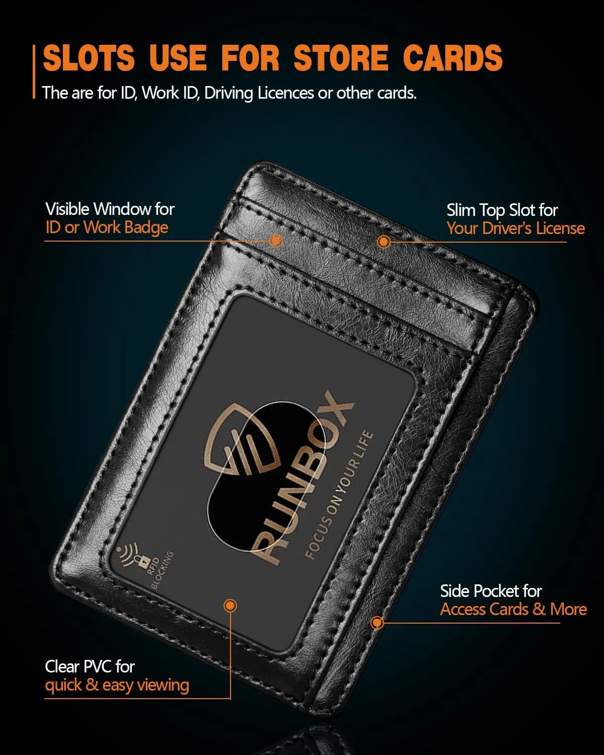 RUNBOX Slim Minimalist RFID Blocking Front Pocket Leather Wallets for Men Women Gift Box Black