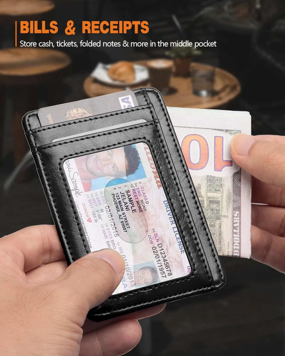 RUNBOX Slim Minimalist RFID Blocking Front Pocket Leather Wallets for Men Women Gift Box Black