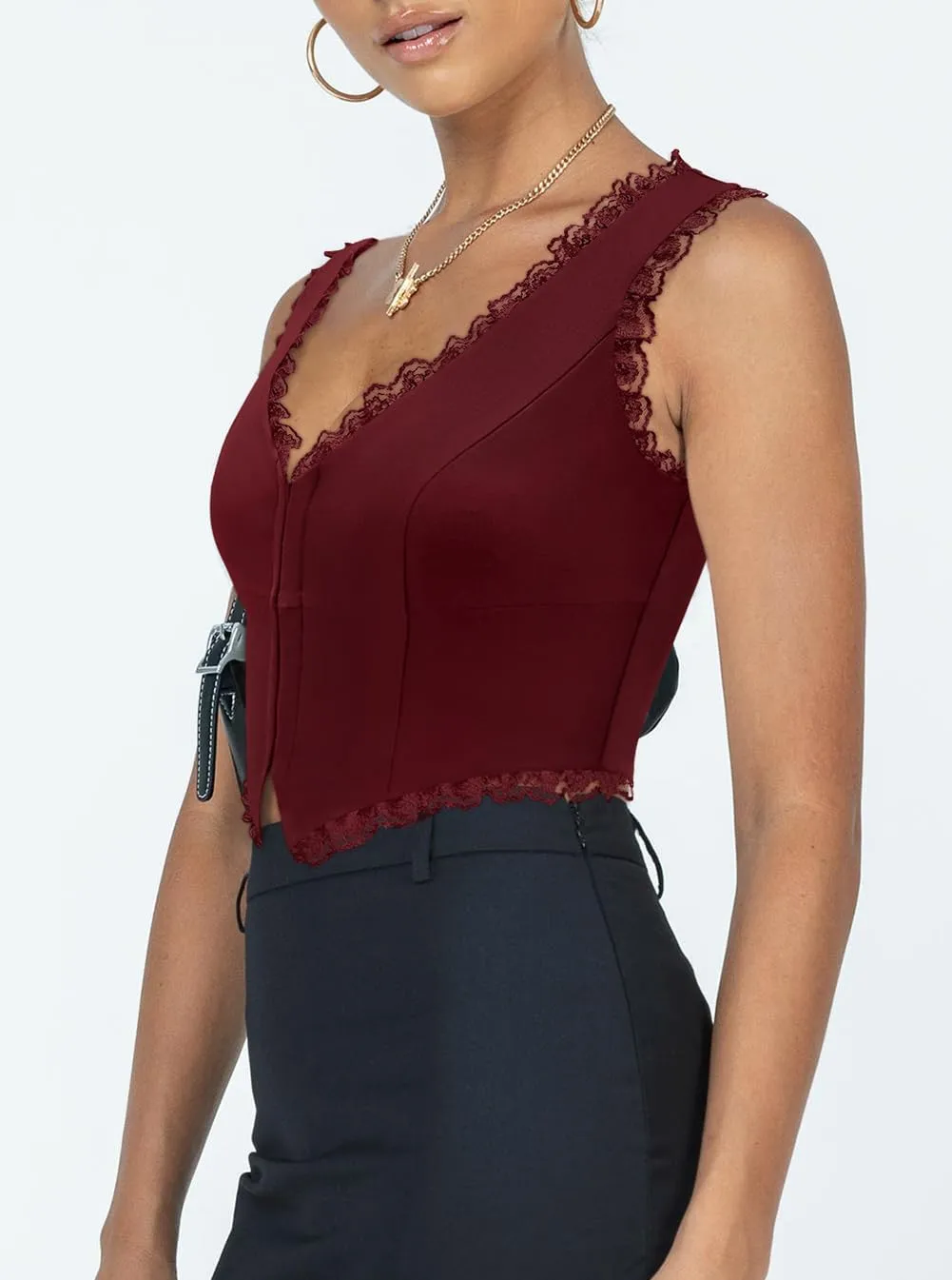 Sexy Lace Top for Women Summer V Neck Sleeveless Y2K Going Out Corset Tank Tops