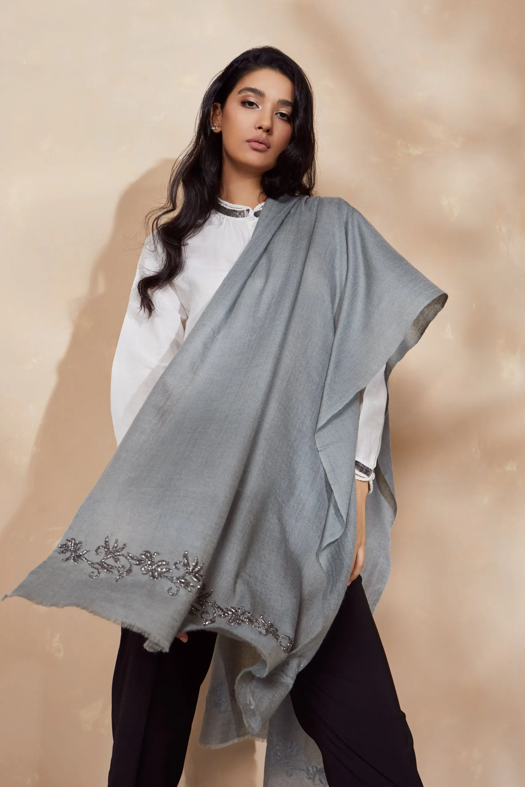 Silver Florid Sprig Scarf